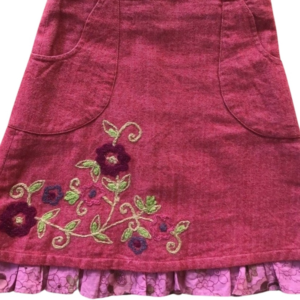Meli Meli Girls Red Wool Skirt Felt Embroidery Flowers Skirt Elastic Waist Sz 5